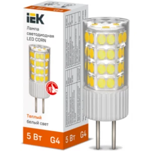 IEK Лампа светодиодная CORN капсула 5Вт 230В 3000К керамика G4 - LLE-CORN-5-230-30-G4 IEK Лампа светодиодная CORN капсула 5Вт 230В 3000К керамика G4 - LLE-CORN-5-230-30-G4